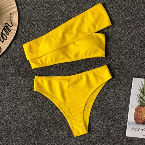 Новый дизайн женский бикини с открытыми плечами Купальник высокой талией