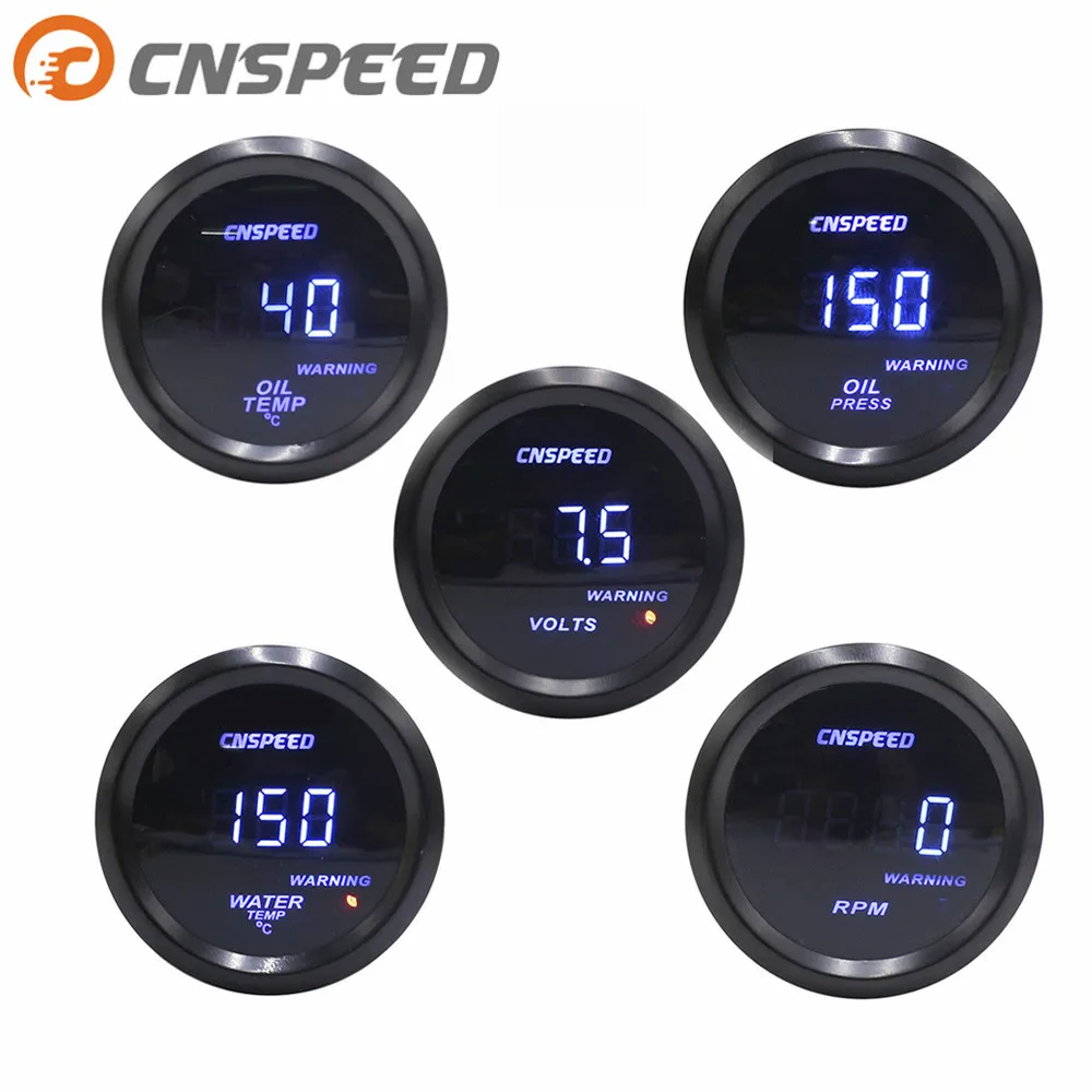 

CNSPEED 2" 52mm Car Digital Turbo Boost Gauge PSI Water Temp Oil Temp Oil Pressure Gauge Voltmeter Tachometer Rpm gauge