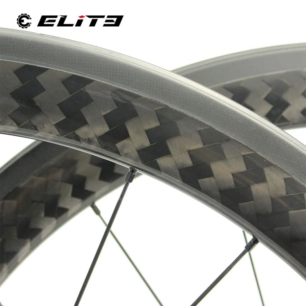 Колеса ELITEWHEELS 50 мм Глубина углеродного волокна Колесная 12k саржевого обода с Powerway