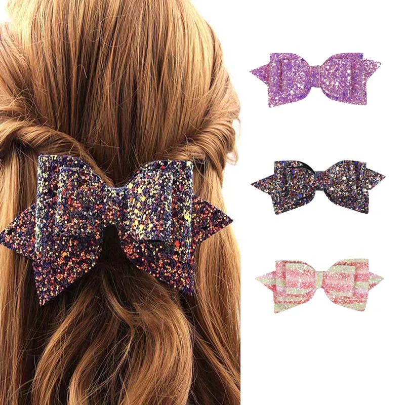 ncmama Hair accessories 5 Inch Glitter Bow Clips for Girls Princess Hairgrips Handmade Barrettes Kids Headwear | Детская одежда и