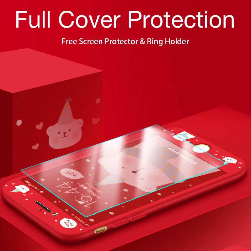 Роскошный чехол с защитой на 360 градусов для IPhone X Case милый 3D мультфильм iPhone 7 8 Plus
