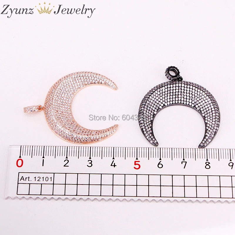 

5 Strands ZYZ326-0030 White CZ Double Horn Pendant, Micro Pave Cubic Zirconia Crescent Moon Boho Pendants Necklaces
