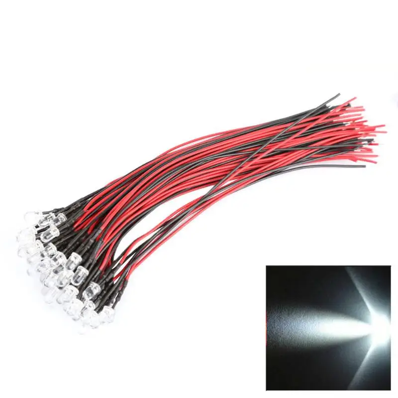 50pcs/set DC 12V 5mm Vehicle Car LED Long Bright Lamp Bulbs with Wire Automobiles Decorative Light Signal Strip Lights | Автомобили и