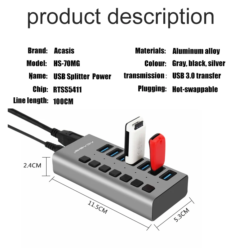 Acasis Usb Hub 3 0 Высокоскоростной 7-портовый концентратор разветвитель вкл/выкл