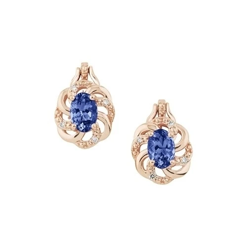 Танзанит и с алмазной вставкой Drop Earrings in 14 K Rose Gold|Серьги| |
