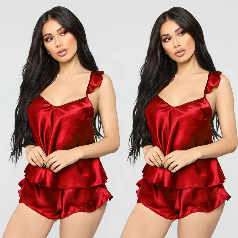 Женское атласное шелковое кружевное нижнее белье babydoll ночное шорты пижамный