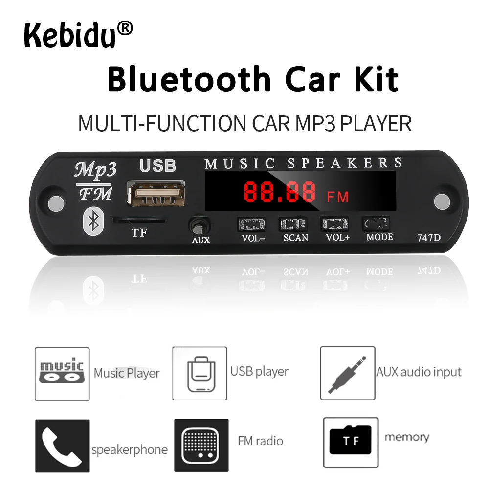Bluetooth автомобильный музыкальный плеер Kebidu декодирующая плата модуль 12 В