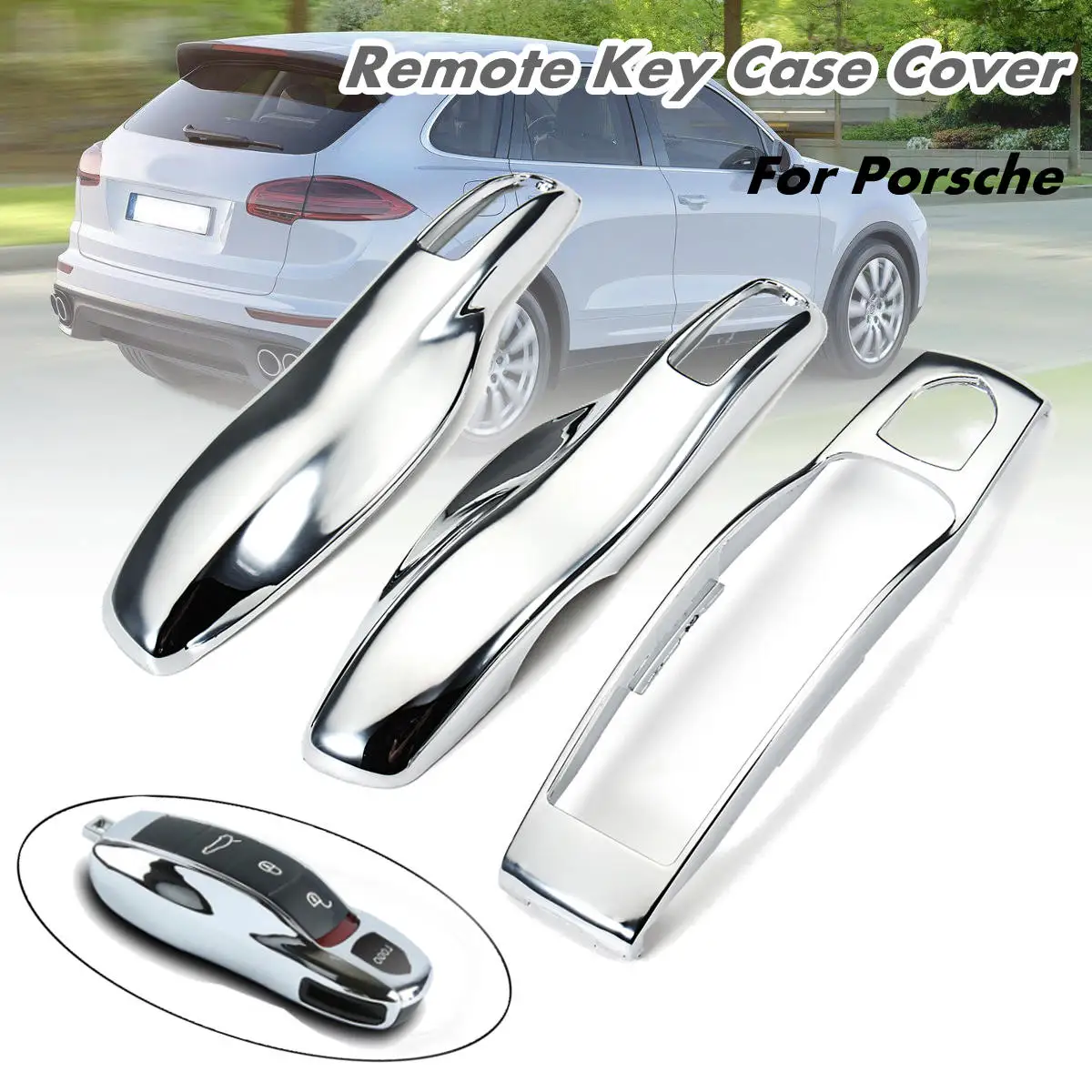 

3Pcs/set Car Remote Fob Key Case Cover Mirror Chrome Key Shell Replace for Porsche Boxster Cayman 911 for Panamera Cayenne Macan