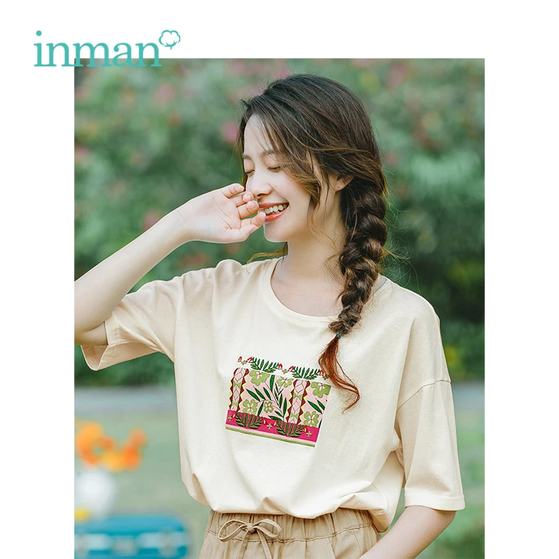 Женская футболка с круглым вырезом INMAN Корейская Повседневная Свободная