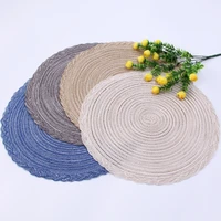 japanese style ramie round placemat western table linen pad insulation woven bowl mat cup coaster 38cm