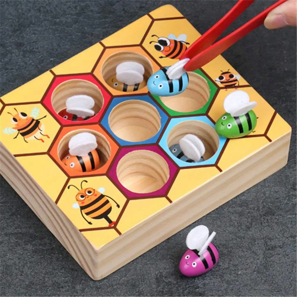 Wooden Lovely Bee Picking Toy Catching Practices for Baby Early Educational Toddler Game Colorful Beehive Box | Игрушки и хобби