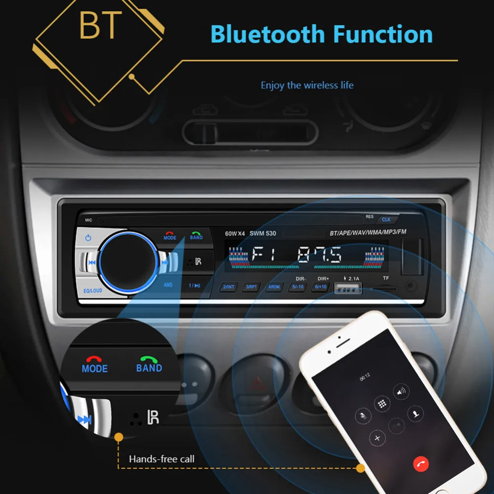 SWM-530 автомобильный MP3 мультимедийный плеер 1 Din Bluetooth FM радио EQ эффект usb зарядка