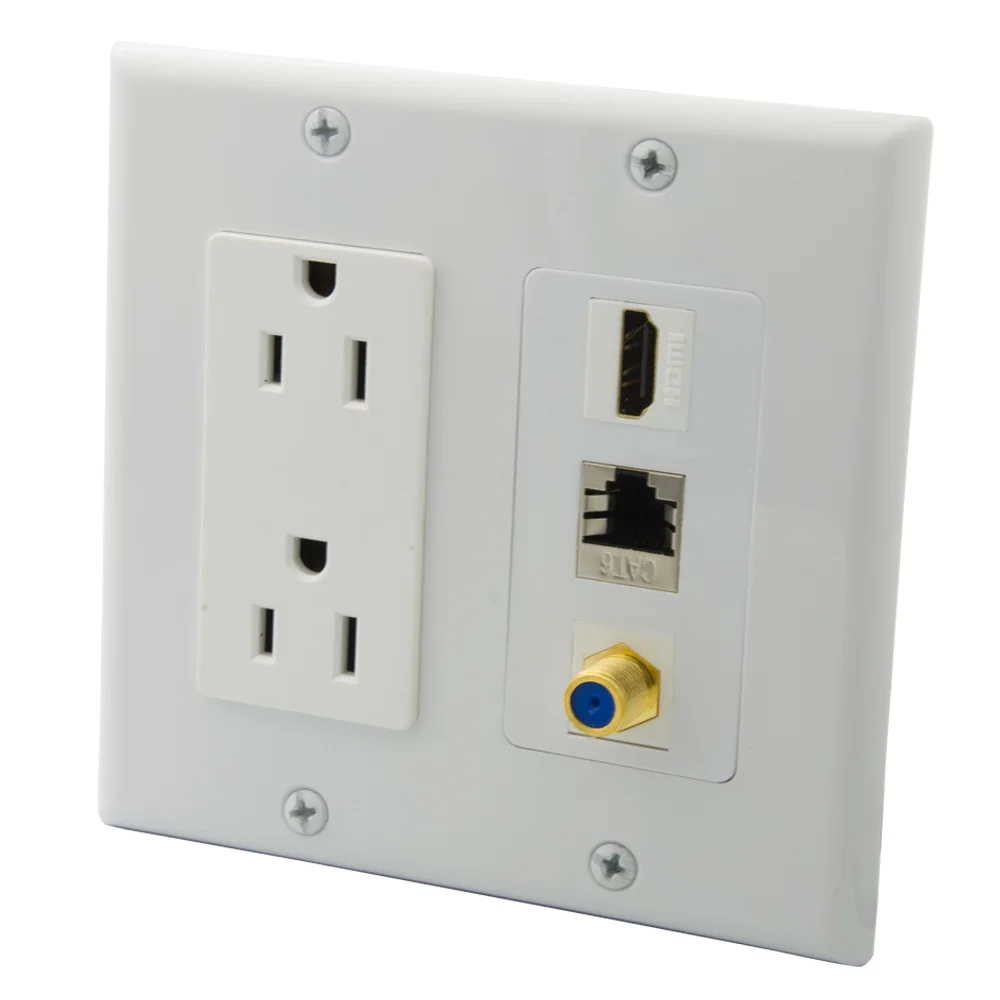 

2 Gang HDMI CAT6 Shield Golden Plate F RG6 US Style Electrical Power Wall Plate
