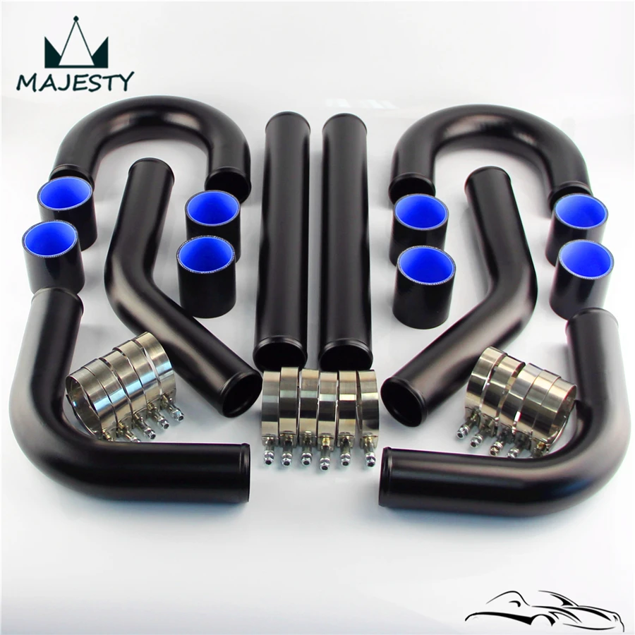 

2" 51mm Universal Turbo Boost Intercooler Pipe Kit 8 Pcs Aluminum Piping Black