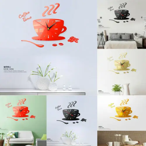 Современный DIY чайник большие настенные часы 3D зеркальная поверхность стикер