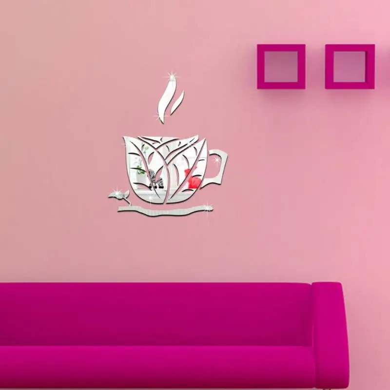 9 шт./компл. 3D зеркальный настенный стикер DIY лист кофейная чашка Декор для спальни