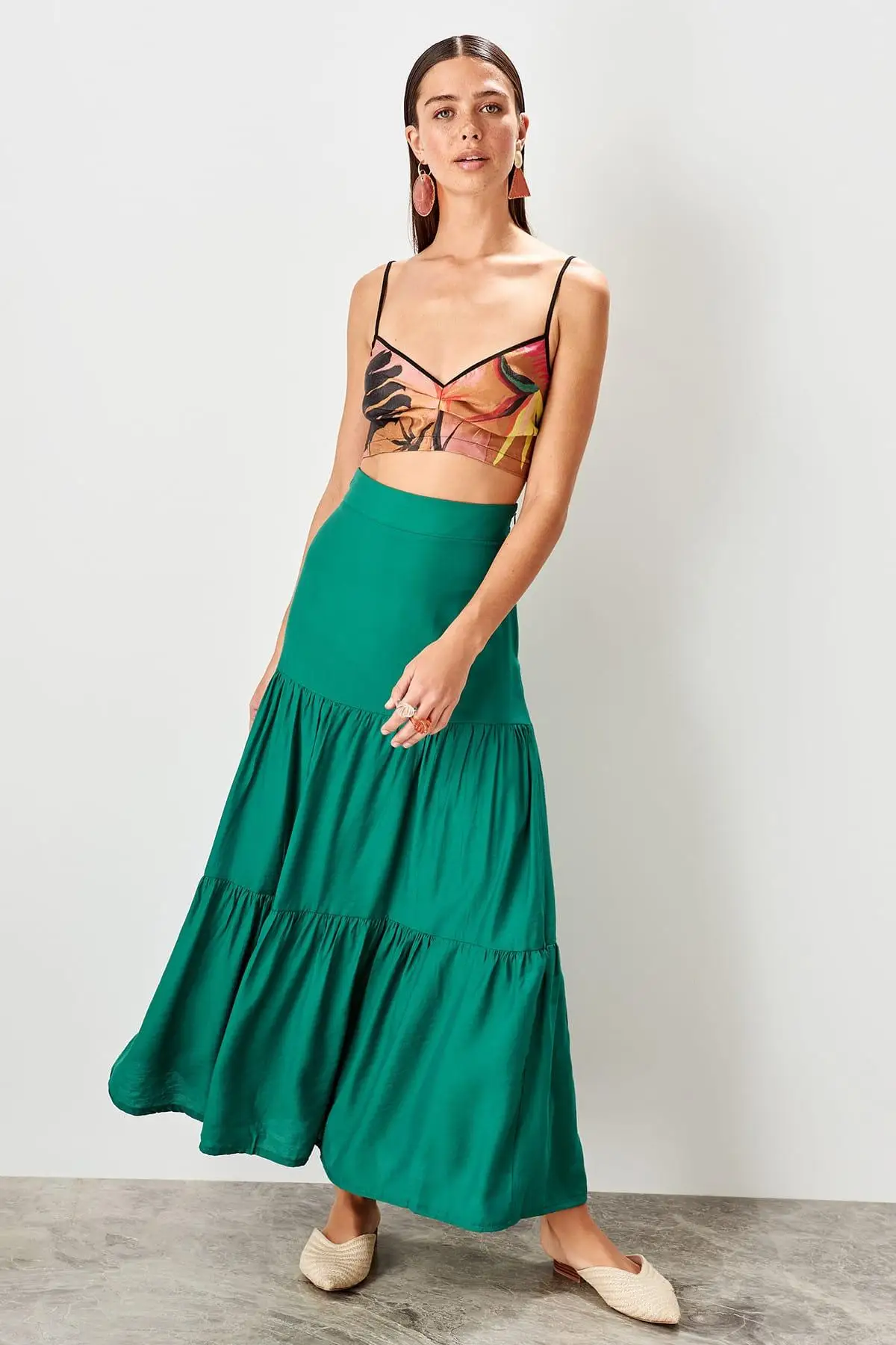 Зеленая юбка макси Trendyol TWOSS19AP0246|Женские юбки| |