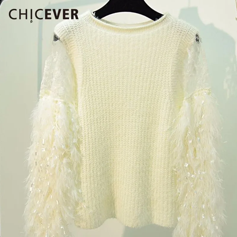 CHICEVER Knitting Mesh Lace Autumn Female Sweater For Women Top Pullovers Hollow Tassel Sweaters Jumper Clothes Fashion Korean | Женская