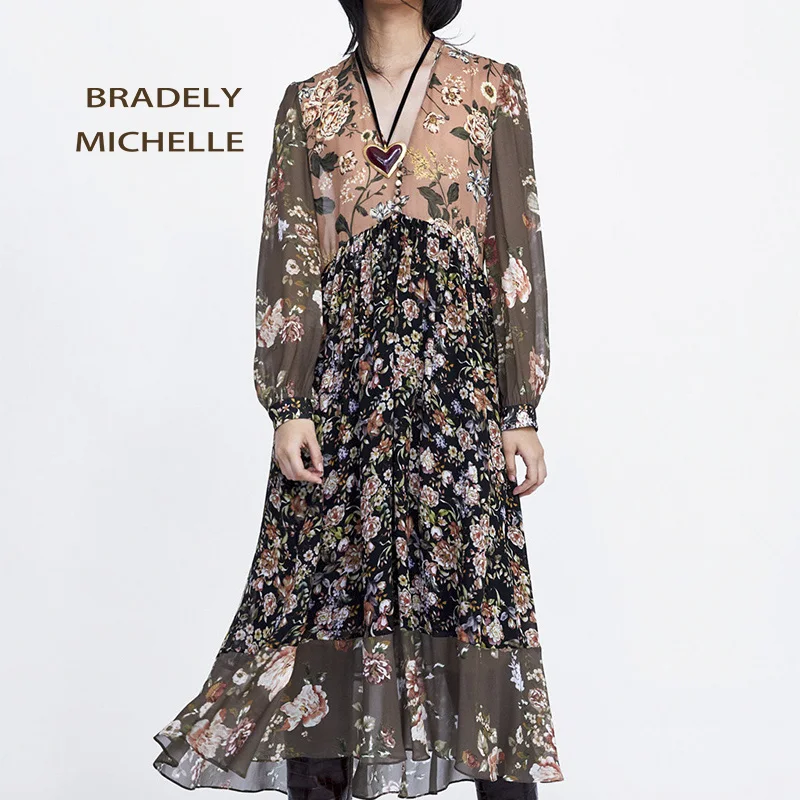 BRADELY Michel vestidos verano 2018 женское летнее платье винтажное до середины икры с длинным