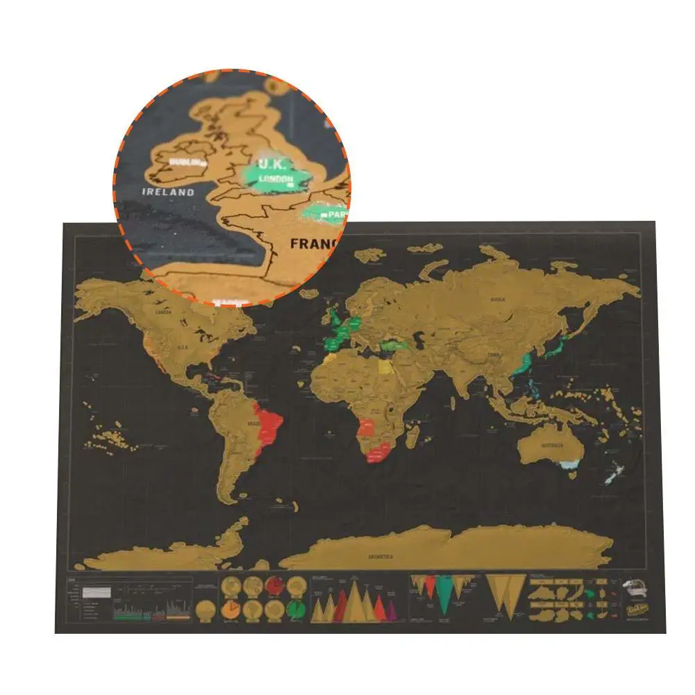 Роскошная черная карта мира Стирайте карты персонализированные лучшие товары