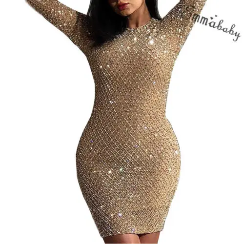 Для женщин Сексуальная Bodycon Блестящий платье тонкий с блестками Элегантные