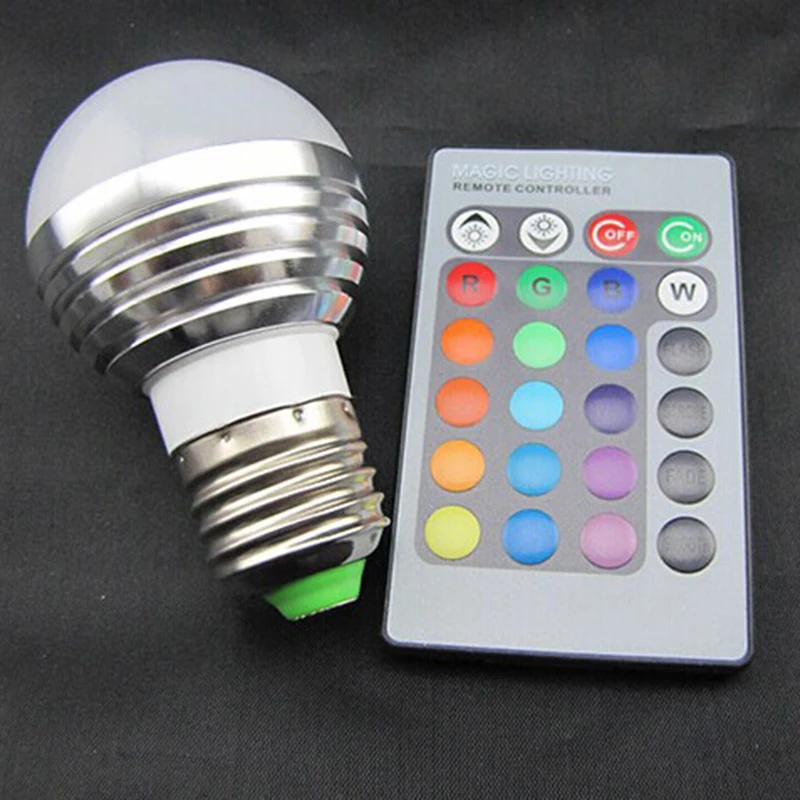 E27 3W RGB Светодиодный светильник с регулируемой яркостью 16 цветов дистанционным