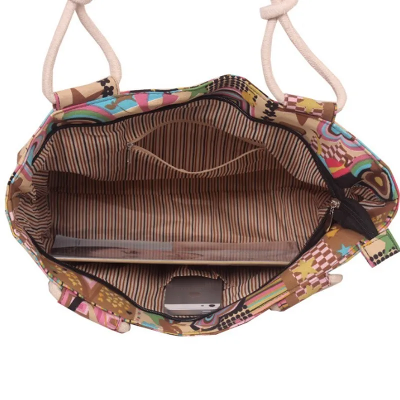 2019 Fashion Folding Women Big Size Handbag Tote Ladies Casual Striped Flower Printing Canvas Graffiti Shoulder Bag Beach Bolsa | Багаж и