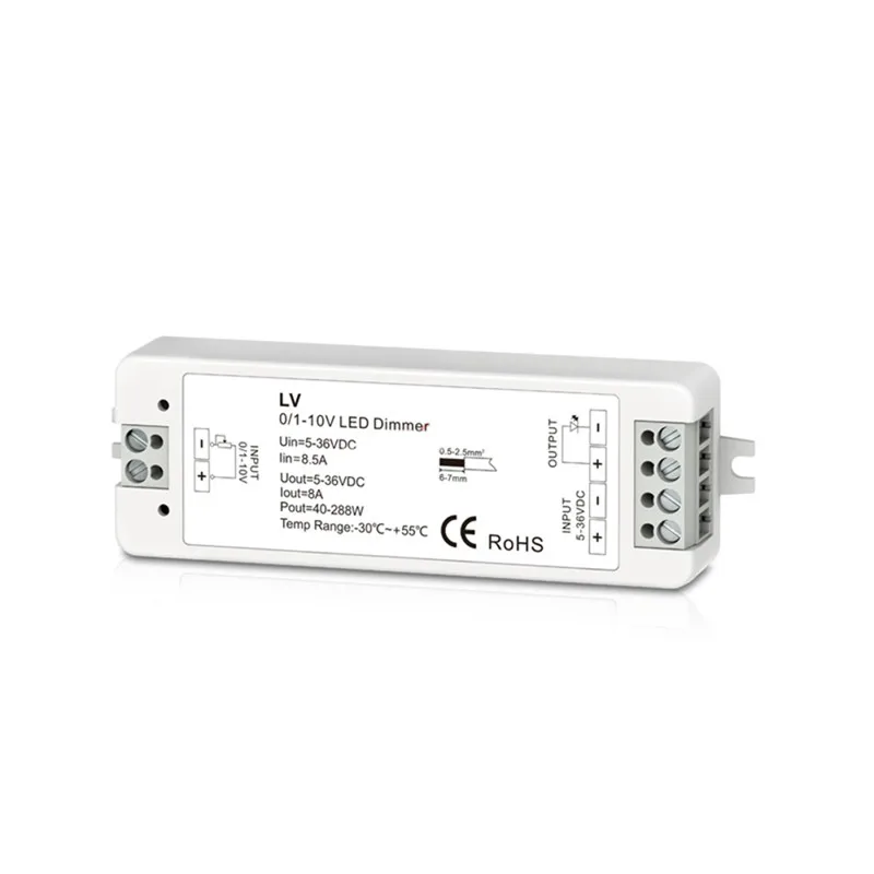 

CLAITE DC5-36V, но не более чем на 1-10V 40-288W 1 канал ПВМ постоянного Напряжение один Цвет светодиодный диммер контроллер