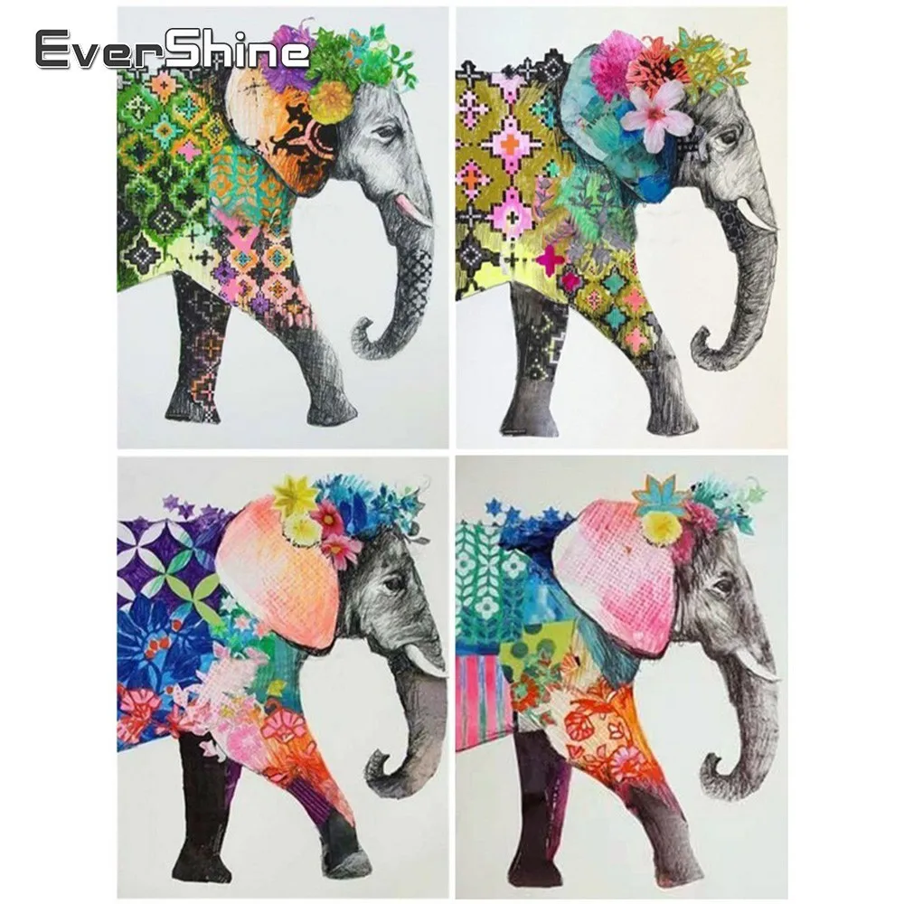 EverShine Diamond Painting Cartoon Animals Picture Of Rhinestones Mosaic Full Display Embroidery Sale Elephant|Алмазная мозаика и