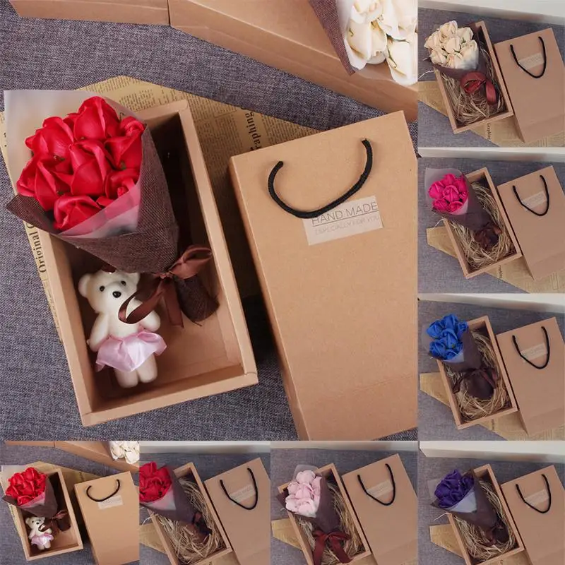 7 шт. Ароматические Мыло ручной работы розы с милым медведем и Подарочная коробка