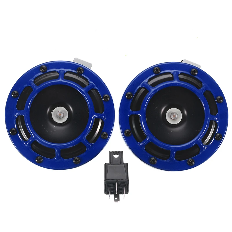 2 шт. 12V 105~ 118dB синий диск-стиль Электрический звуковой сигнал& amp реле сверх громкий для автомобиля грузовика
