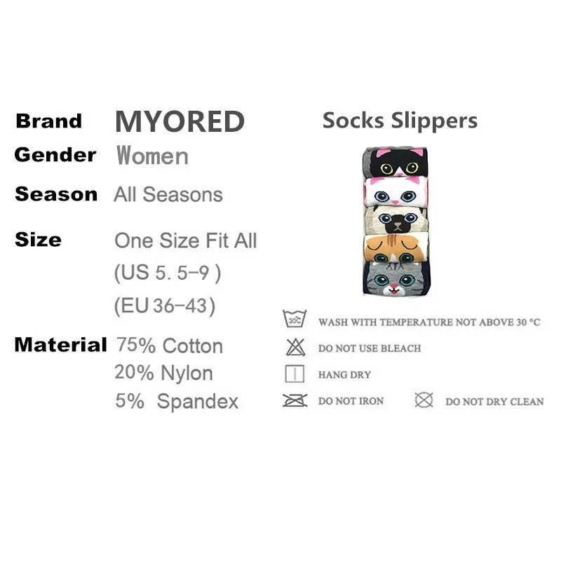 MYORED women socks 5 pairs colorful cartoon socks slippers woman sexy summer socks funny christams gift sockken  calcetines