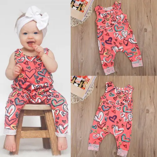 2019 Toddler Baby Girls Summer Love Heart Clothes Romper Sleeveless Jumpsuit Outfit | Детская одежда и обувь