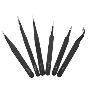 1 шт., антистатические щипцы из нержавеющей стали с изогнутым прямым кончиком, точный Пинцет для пайки, электронный Пинцет ESD, 6 типов