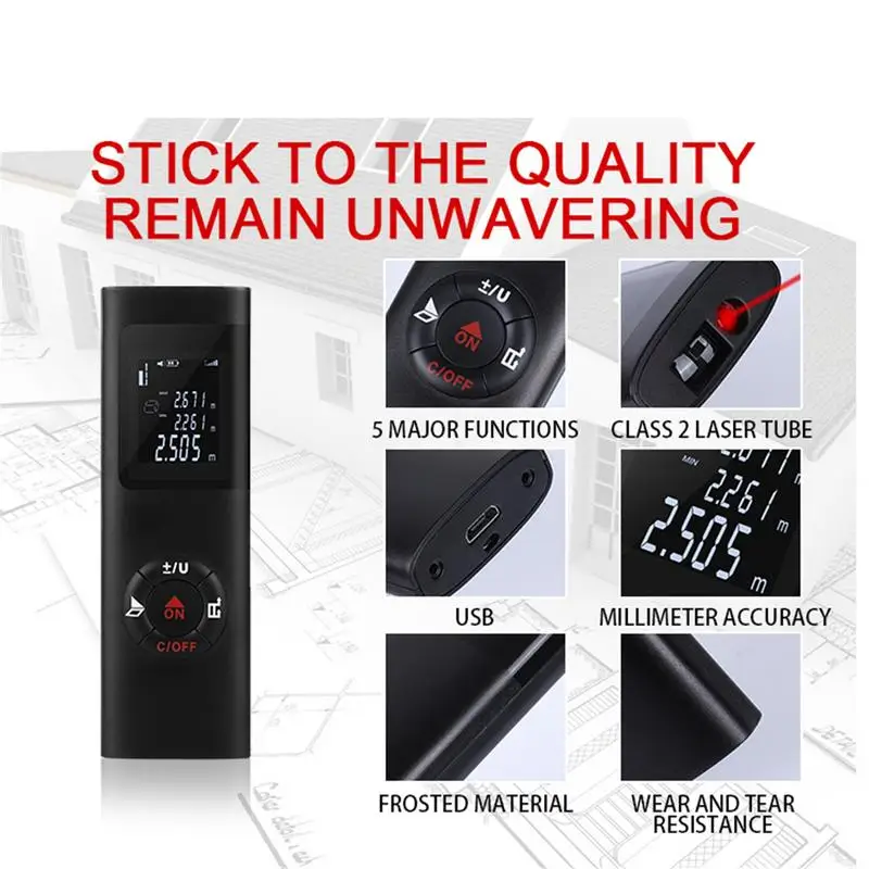 

High-Accuracy Range Finder 40M Ultra-Mini USB Charging Pocket Range Finder Distance Meter Test Tool