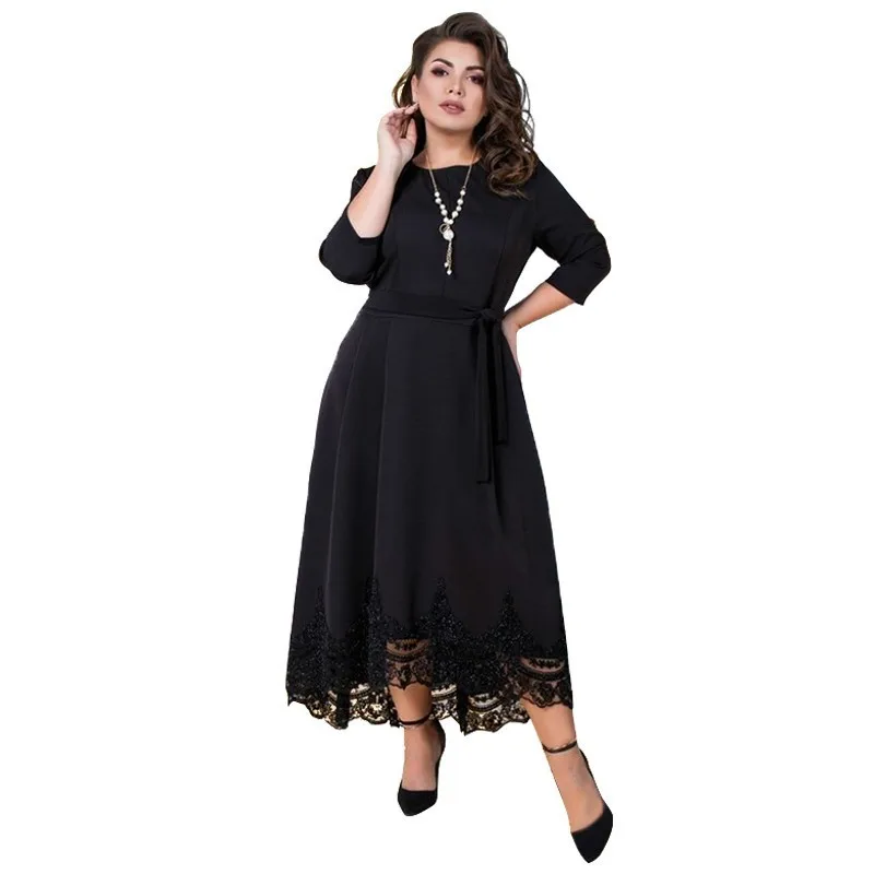 Женское длинное платье черное кружевное большого размера для вечеринок лето 2019 |