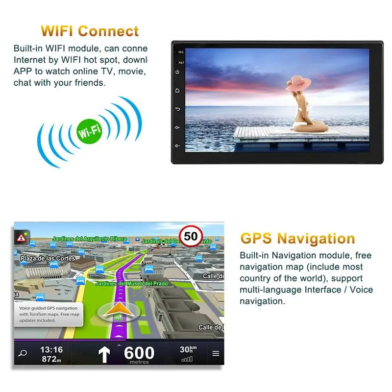 MP5 плеер Android 8 1 16 Гб памяти 7 дюймовый сенсорный экран Кнопка HD Bluetooth 2 DIN GPS AM/ FM Wi Fi