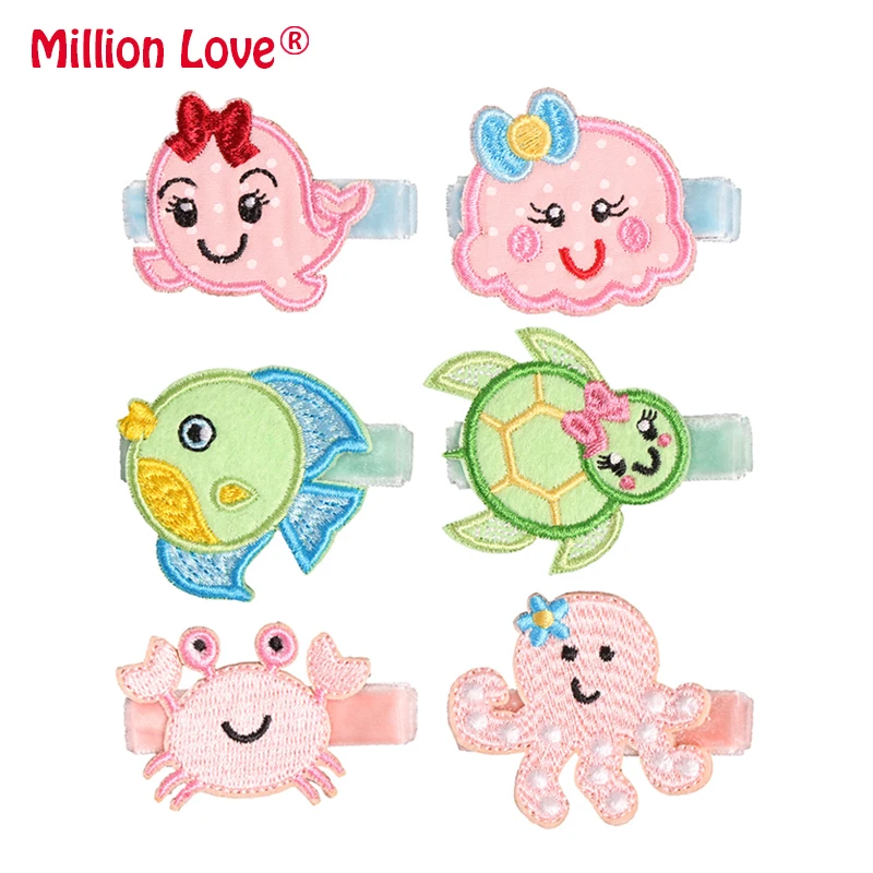 Million Love 2pcs/lot Cartoon Baby kids girl embroidery ocean animal hairpins girls hair accessories headwear clip bebes | Детская