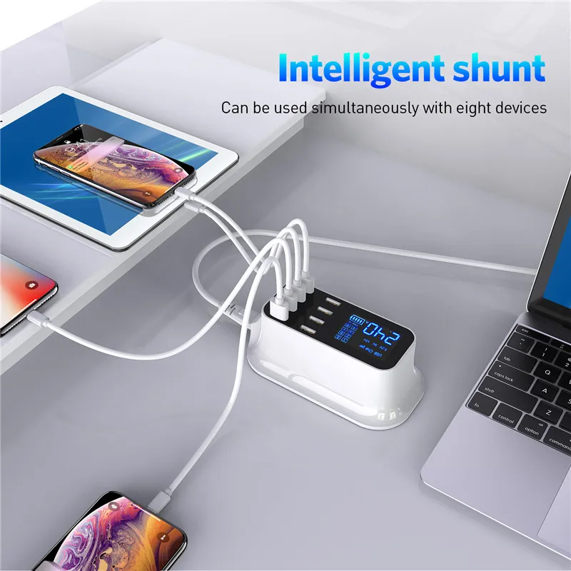 uslion 8 ports usb charger led display quick charge fast charging adapter for iphone tablet ipad samsung xiaomi huawei eu uk free global shipping