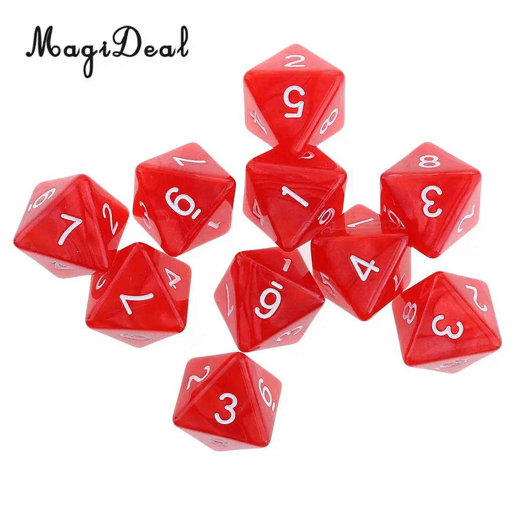 MagiDeal 10 шт./лот 8 односторонние акриловые кости D8 многогранные для вечерние