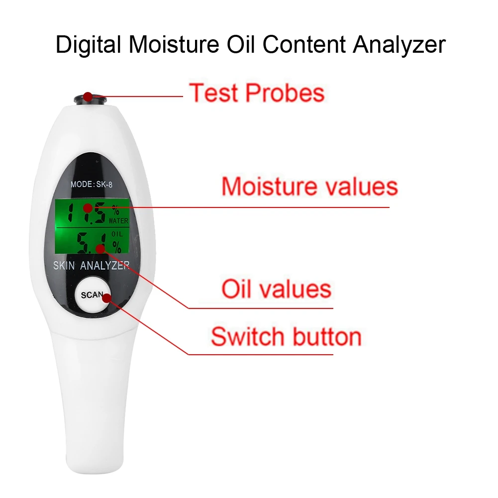 2 Colors Digital LCD Display Skin Sensor Tester Moisture Water Oil Analyzer Face Care Tools 1 | Красота и здоровье