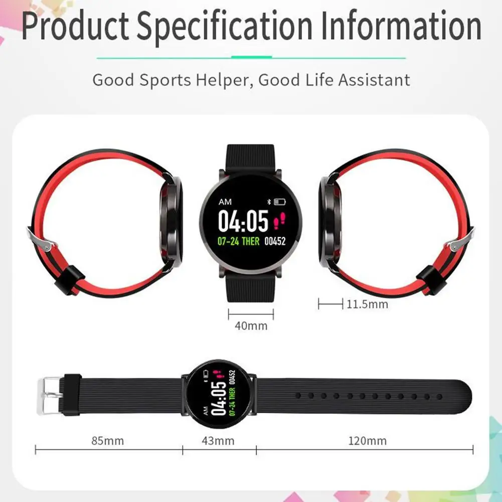 Круглый Экран T8 Bluetooth Smart Браслет сердечного ритма крови Давление Спорт