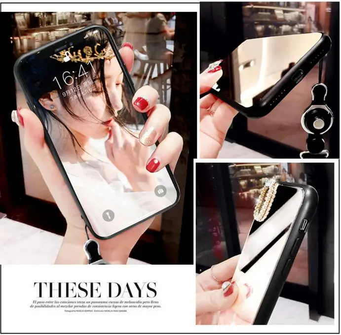 Fashion Luxury Phone case for OPPO R9S R11S Plus R15 Vivo X20 plus X21 Rhinestone glass mirror diamond phone cover with Lanyard |