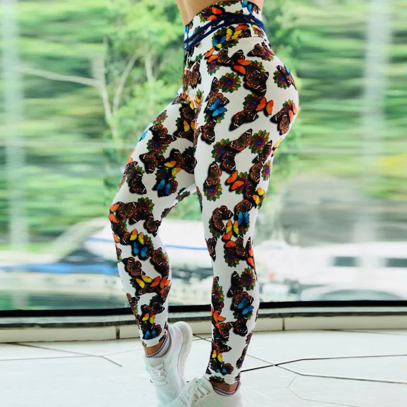 2019 Gym Fitness Tights Tummy Control Yoga Pants High Waisted Sport Butterfly Printed Seamless Leggings Running Yoga Pants Women