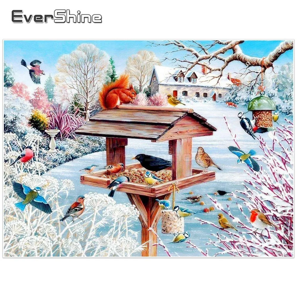 EverShine DIY 5D Diamond Mosaic Full Round Winter Snow Scene Pictures Of Rhinestones Cartoon Animals Paint With Diamonds Gift | Дом и сад