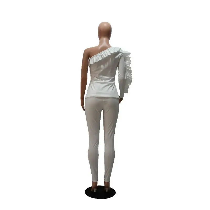 Женский однотонный топ с длинным рукавом и штаны комплект оборками открытыми