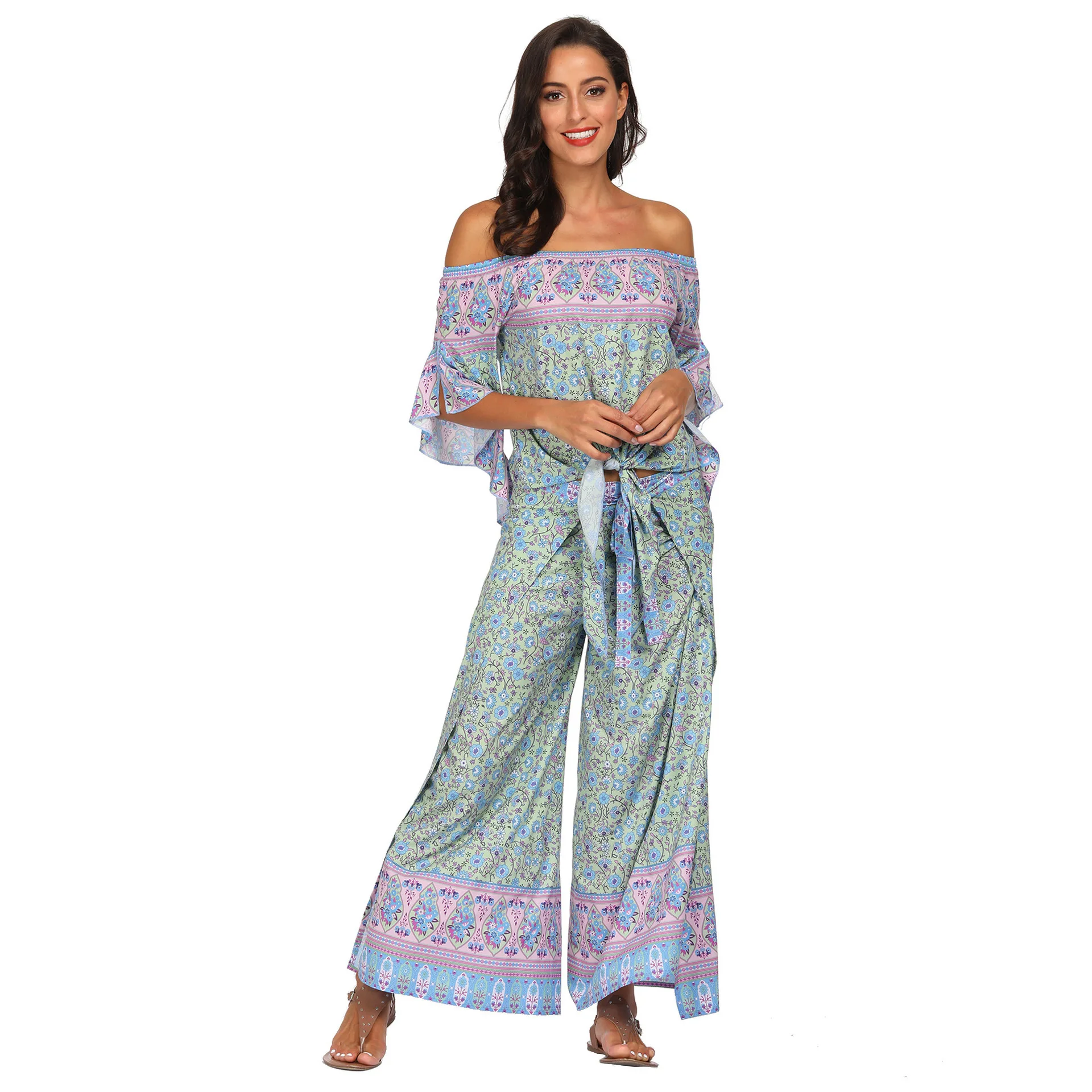 Новинка костюм с рисунком колокольчики Женский одним словом на плече одежда для