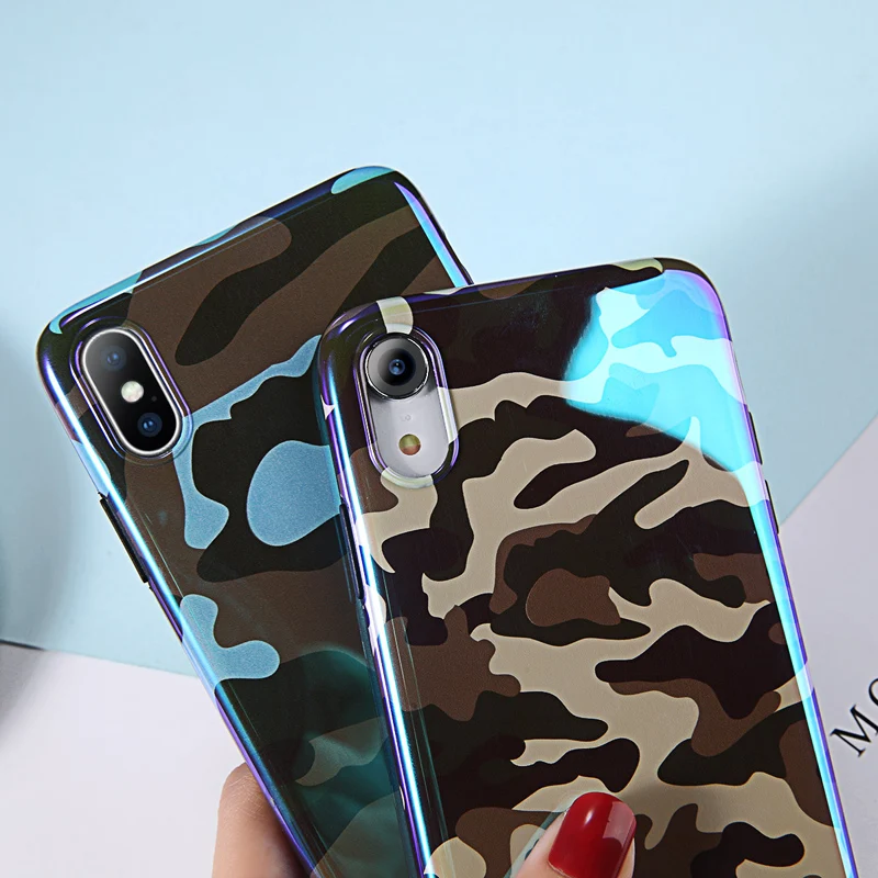 Moskado Blue Ray Phone Case For iPhone 6 6S 7 8 Plus X XR XS Max Green Military Camouflage Glossy Soft IMD Shell |