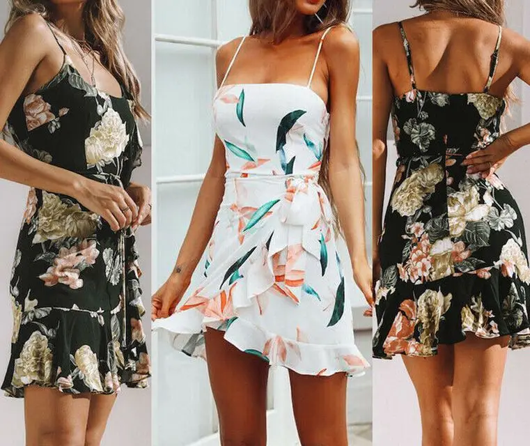 Женское шифоновое короткое платье с цветочным принтом Boho Пляжное для вечеринки