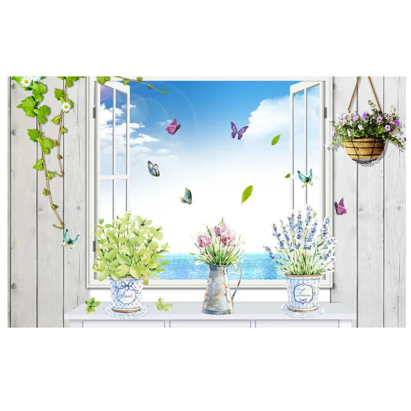 Pastoral Style Butterfly Vase Flower Wall Stickers Removable Waterproof Pot Lavender Green Plants Home Nursery Decals Tile Stick | Дом и сад